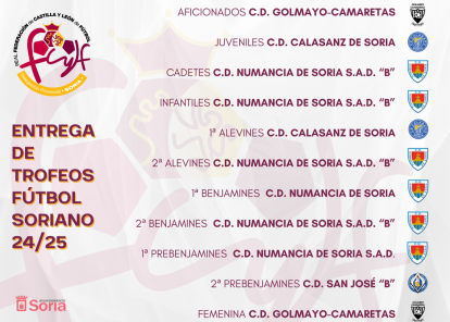 Lista con los equipos campeones del fútbol soriano.