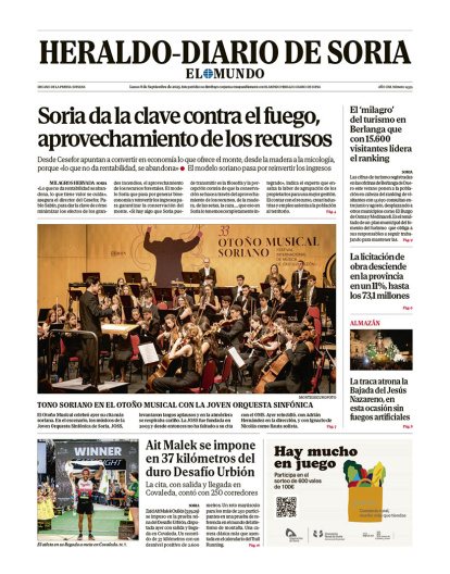 Portada de Heraldo-Diario de Soria de 8 de septiembre de 2025.