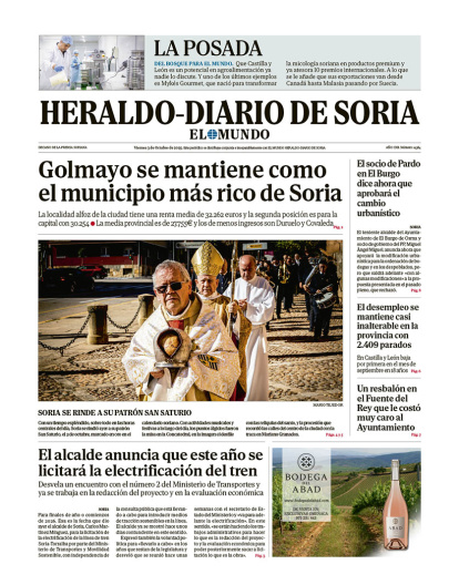 Portada de Heraldo Diario de Soria del 3 de octubre.
