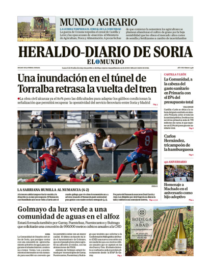 Portada de Heraldo-Diario de Soria del 6 de octubre de 2025.