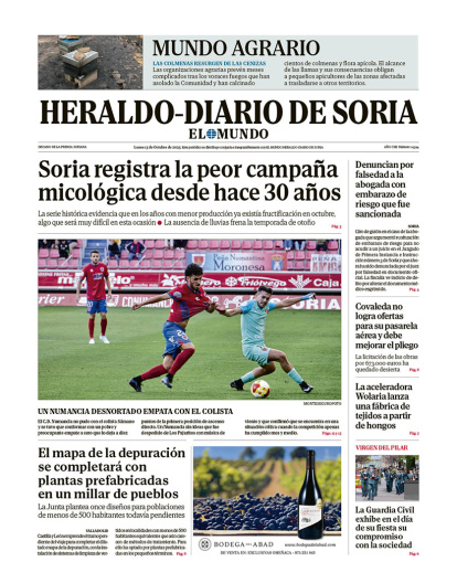 Portada de Heraldo-Diario de Soria del lunes 13 de octubre de 2025.