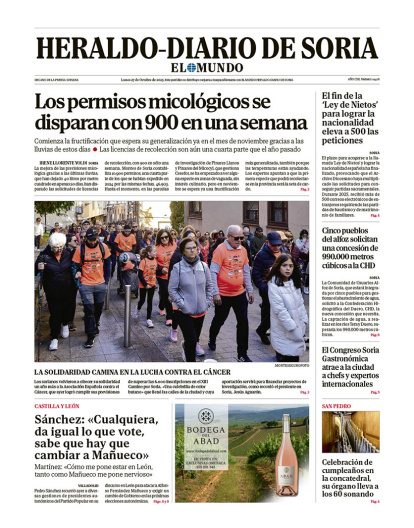 Portada de Heraldo-Diario de Soria del 27 de octubre de 2025.