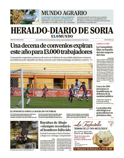 Portada de Heraldo-Diario de Soria del 10 de noviembre de 2025.