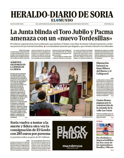 Portada de Heraldo-Diario de Soria del 13 de noviembre de 2025