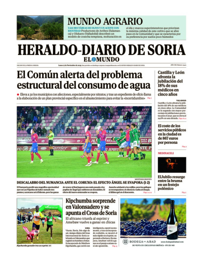 Portada de Heraldo-Diario de Soria del lunes 17 de noviembre de 2025.