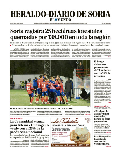Portada de Heraldo-Diario de Soria del 23 de noviembre de 2025.