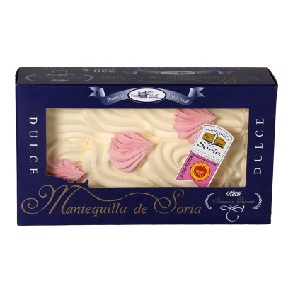 La versión dulce de la Mantequilla de Soria firmada por Cañada Real, reconocible por su estética cuidada y su receta tradicional con azúcar.