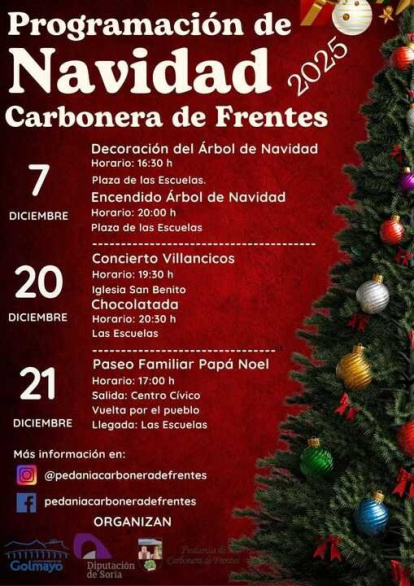 El cartel navideño de Carbonera de Frentes recoge un programa cargado de actividades entrañables que refuerzan el espíritu comunitario del pueblo.