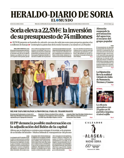 Portada de Heraldo-Diario de Soria del 10 de diciembre de 2025
