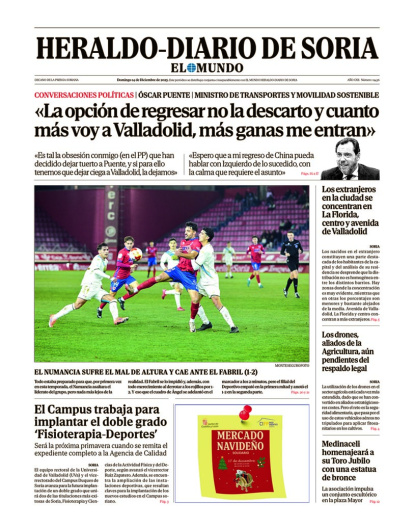 Portada de Heraldo-Diario de Soria del 14 de diciembre de 2025