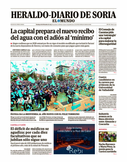 Portada de Heraldo-Diario de Soria del 28 de diciembre de 2025.