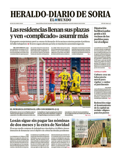 Portada de Heraldo-Diario de Soria del 5 de enero de 2026.