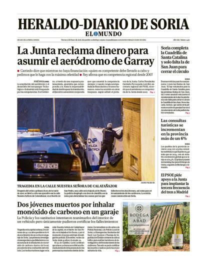 Portada de Heraldo-Diario de Soria del 9 de enero de 2026.
