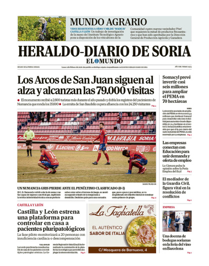 Portada de Heraldo-Diario de Soria del 2 de febrero de 2026.