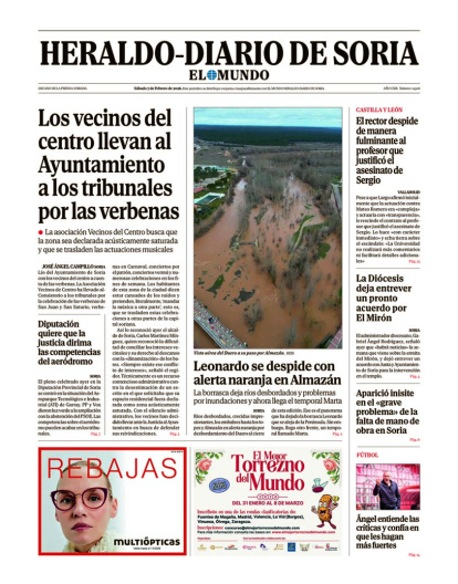 Portada de Heraldo Diario de Soria del 7 de febrero de 2026.