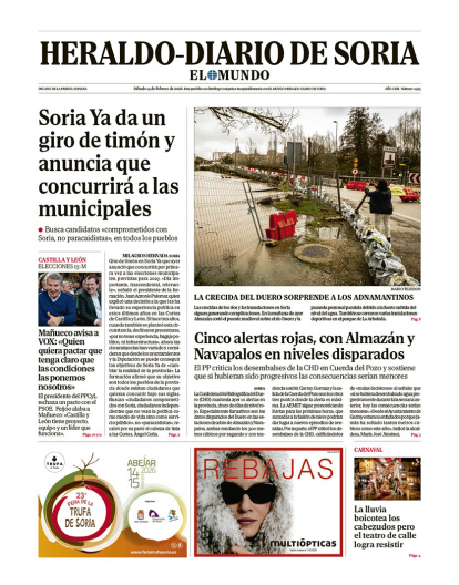 Portada de Heraldo Diario de Soria de 14 de febrero de 2026.