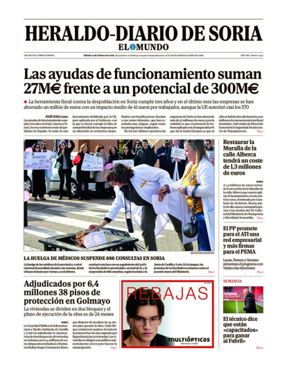 Portada de Heraldo Diario de Soria de 21 de febrero de 2026