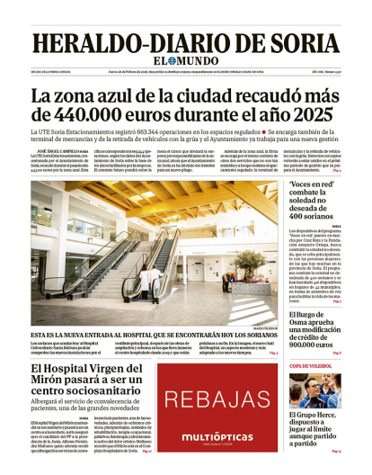 Portada de Heraldo-Diario de Soria del 26 de febrero de 2026.
