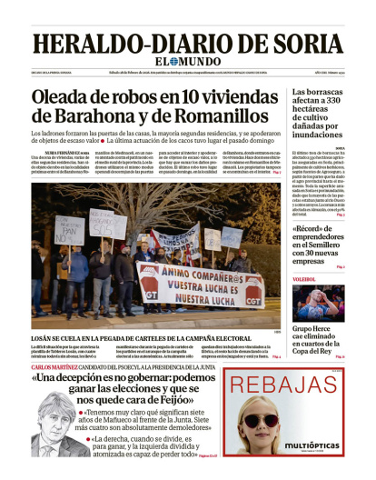 Portada de Heraldo-Diario de Soria del 28 de febrero de 2026