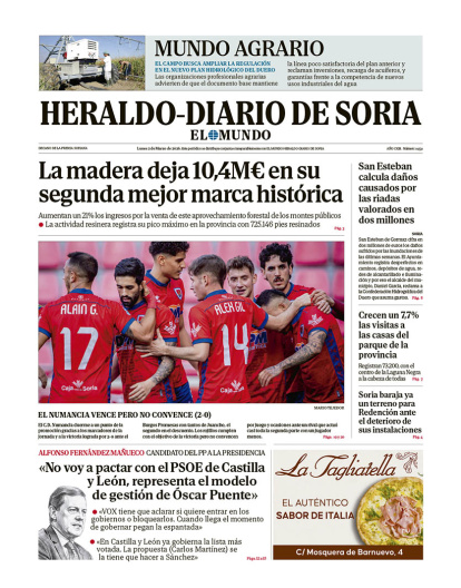 Portada de Heraldo-Diario de Soria del 2 de marzo de 2026.