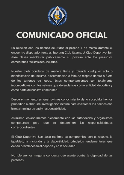 Comunicado del C.D. San José al respecto.