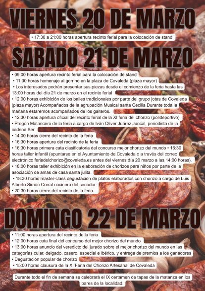 Programa oficial de la Feria del Chorizo Artesanal de Covaleda con actividades, catas y eventos durante todo el fin de semana