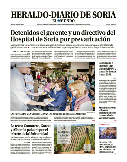 Portada de Heraldo Diario de Soria del 25 de marzo de 2026.