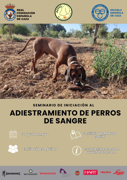 Cartel del seminario de adiestramiento de perros de sangre.