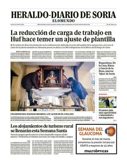 Portada de Heraldo Diario de Soria del 28 de marzo de 2026.
