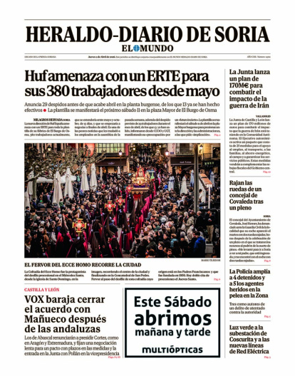 Portada de Heraldo-Diario de Soria del 2 de abril de 2'26.
