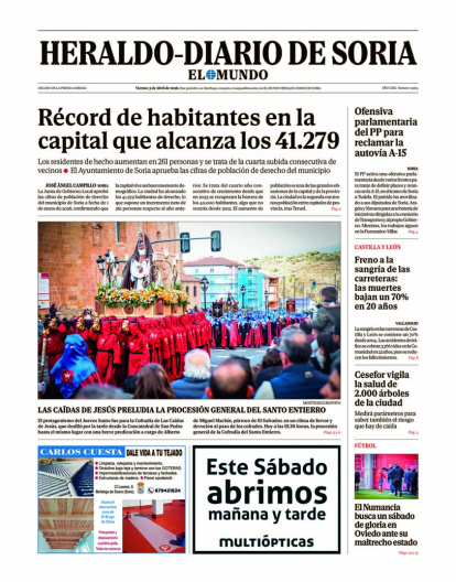 Portada de Heraldo-Diario de Soria del 3 de abril de 2026.