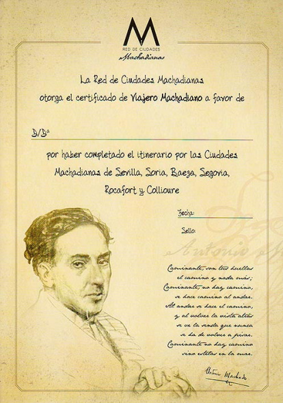 El certificado de viajero machadiano acredita haber recorrido los lugares clave en la vida de Antonio Machado