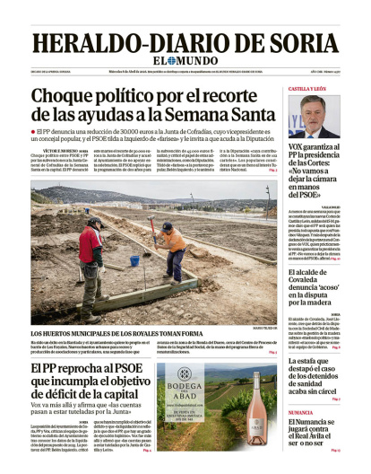 Portada de Heraldo-Diario de Soria del 8 de abril de 2026