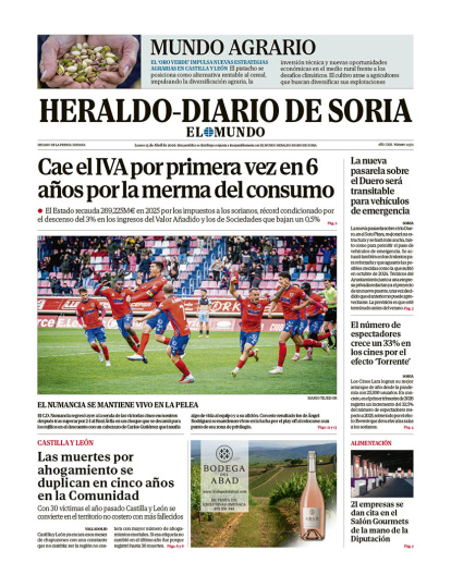 Portada de Heraldo-Diario de Soria del 13 de abril de 2026.