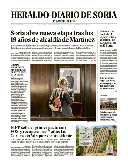Portada de Heraldo-Diario de Soria del 14 de abril de 2026.