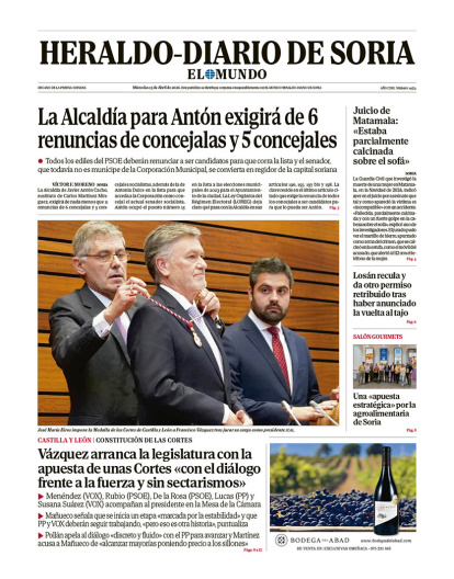 Portada de Heraldo-Diario de Soria del 15 de abril de 2026.