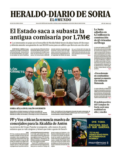 Portada de Heraldo-Diario de Soria del 16 de abril de 2026.