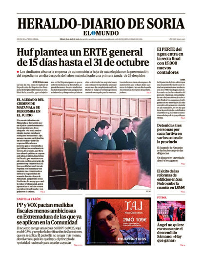 Portada de Heraldo-Diario de Soria del 18 de abril de 2026.