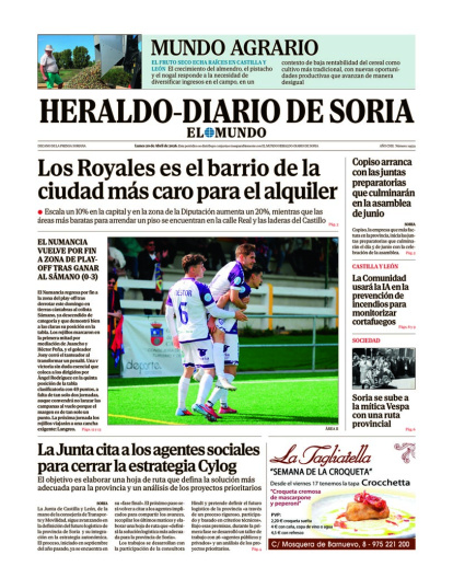 Portada de Heraldo-Diario de Soria del lunes 20 de abril de 2026