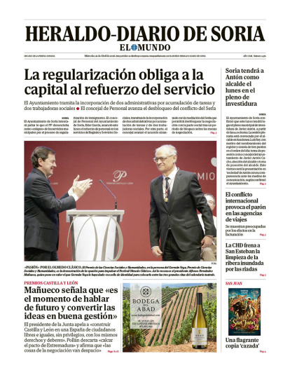 Portada de Heraldo Diario de Soria del 22 de abril de 2026.