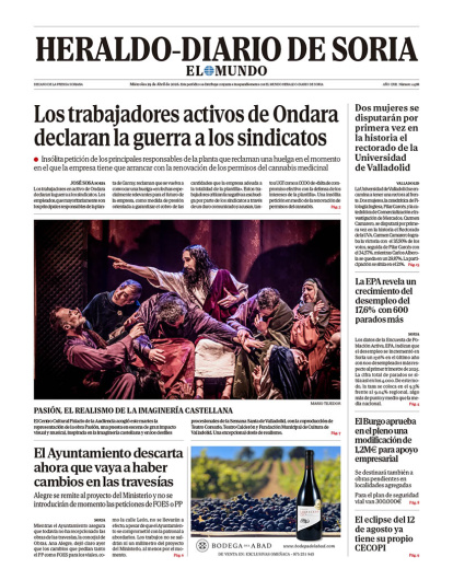 Portada de Heraldo Diario de Soria del 29 de abril de 2026.