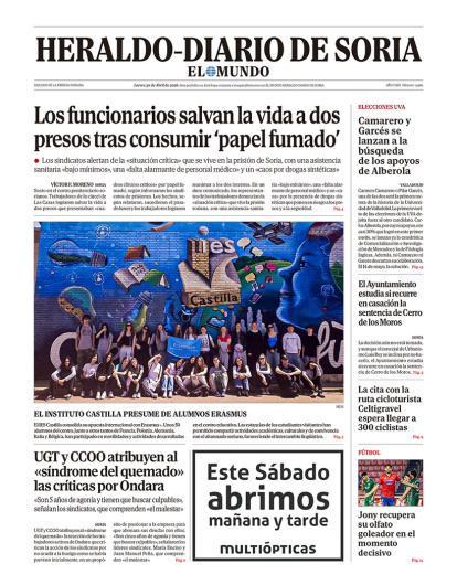 Portada de Heraldo Diario de Soria del 30 de abril de 2026.
