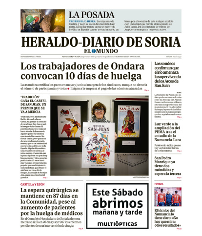 Portada de Heraldo-Diario de Soria del 1 de mayo de 2026.