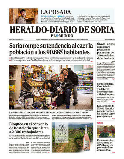 Portada de Heraldo-Diario de Soria del 8 de mayo de 2026.