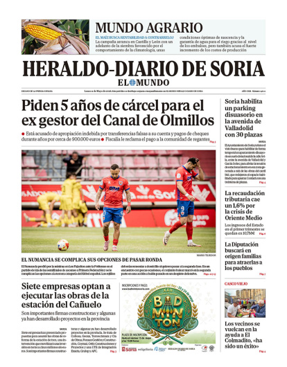 Portada de Heraldo-Diario de Soria del 11 de mayo de 2026.