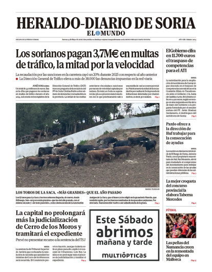 Portada de Heraldo-Diario de Soria del 14 de mayo de 2026.