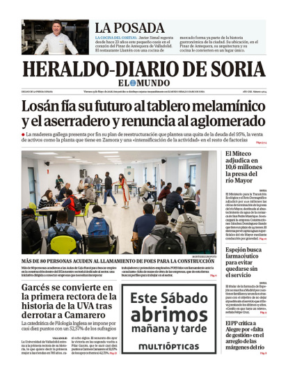 Portada de Heraldo-Diario de Soria del 15 de mayo de 2026.