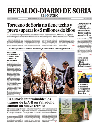 Portada de Heraldo-Diario de Soria del 20 de mayo de 2026.