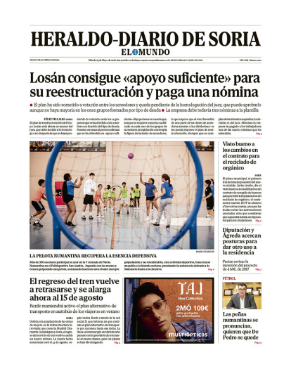Portada de Heraldo-Diario de Soria del 23 de mayo de 2026.