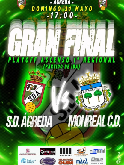 Cartel del encuentro de este domingo entre la S.D. Ágreda y el C.D. Monreal.